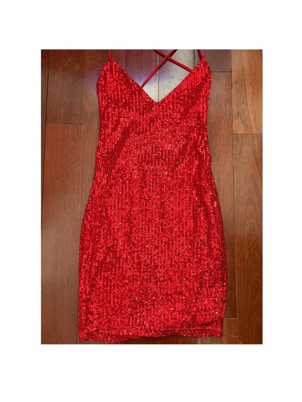 Windsor Red Sequin Crisscross Strap Mini Dress